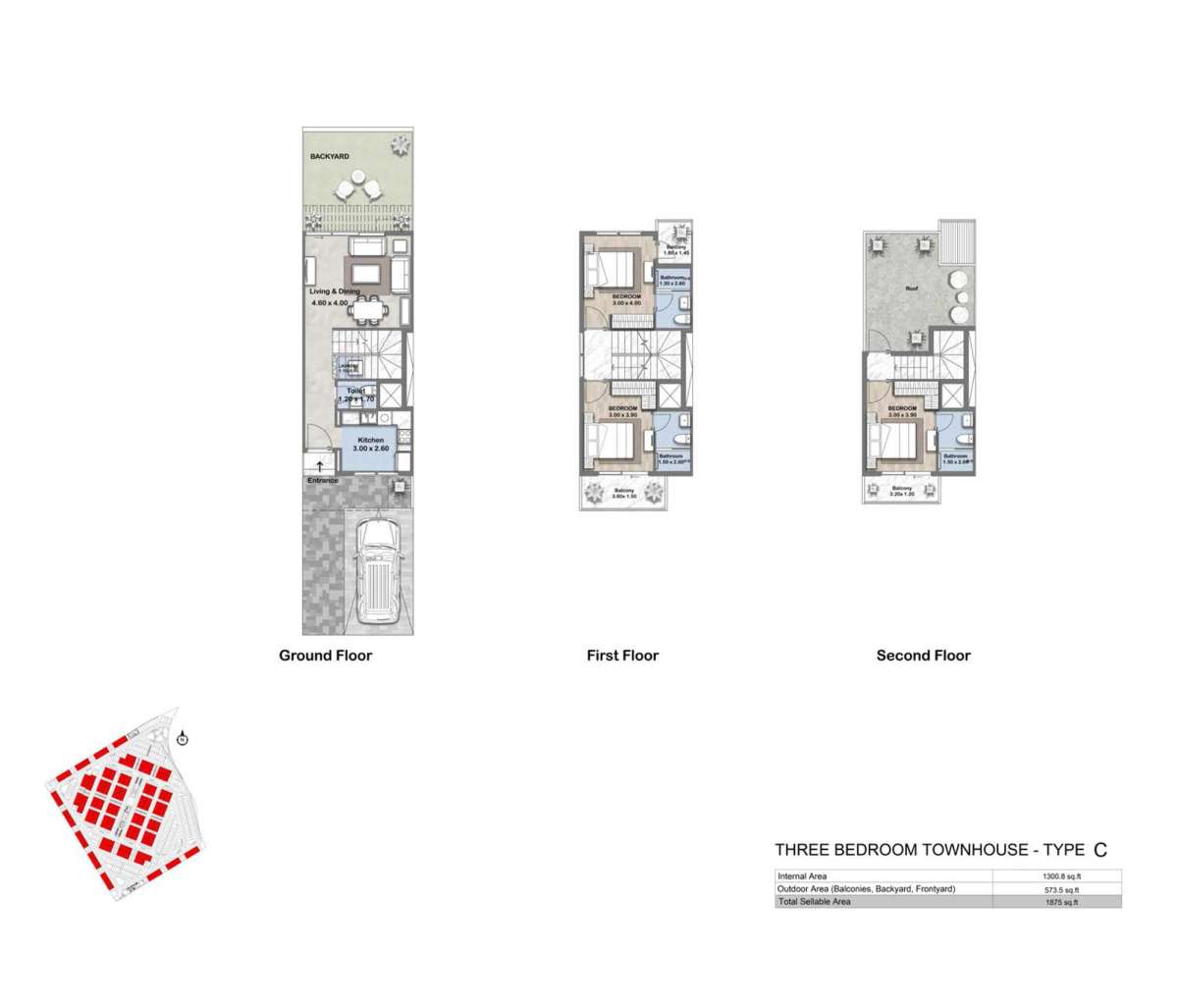 Floor plan - Type C1 - 3BHK - Reportage Hills
